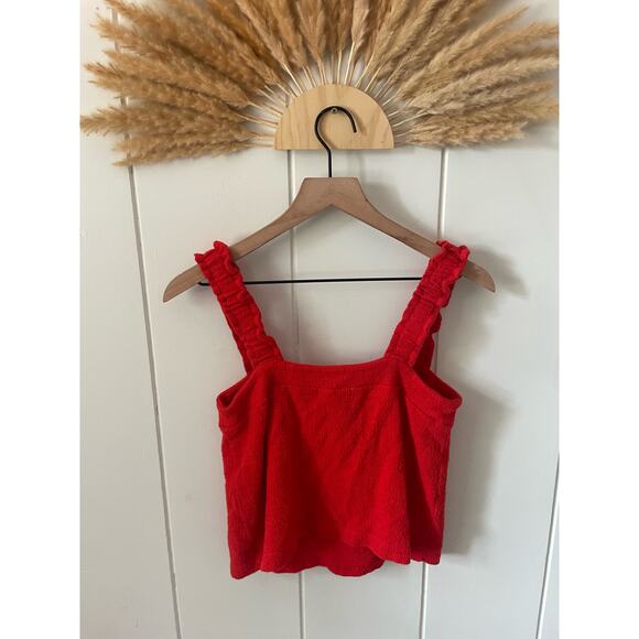 Madewell Tie Front Ruffle Tank Top XS Red - Picture 5 of 7